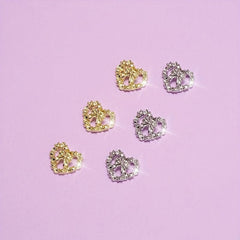 10 Pcs 3D Alloy Heart Bow Nail Charms Metal Hollow Heart Nail Gems