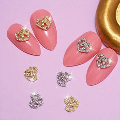 10 Pcs 3D Alloy Heart Bow Nail Charms Metal Hollow Heart Nail Gems