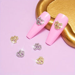 10 Pcs 3D Alloy Heart Bow Nail Charms Metal Hollow Heart Nail Gems