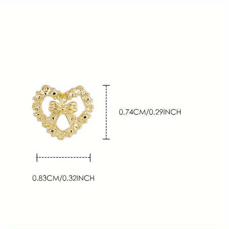 10 Pcs 3D Alloy Heart Bow Nail Charms Metal Hollow Heart Nail Gems