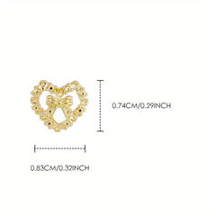 10 Pcs 3D Alloy Heart Bow Nail Charms Metal Hollow Heart Nail Gems