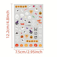 Halloween Nail Art Stickers Pumpkin Witch Ghost Bat Skull Nail Decals