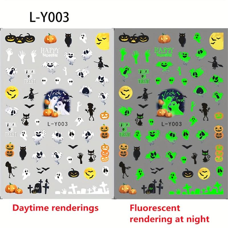 Halloween Nail Art Stickers Pumpkin Witch Ghost Bat Skull Nail Decals