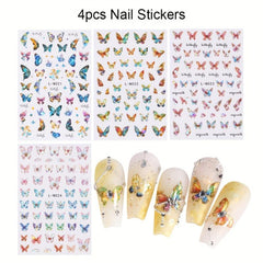 4pcs 3D Holographic Butterfly Nail Art Stickers Self-Adhesive