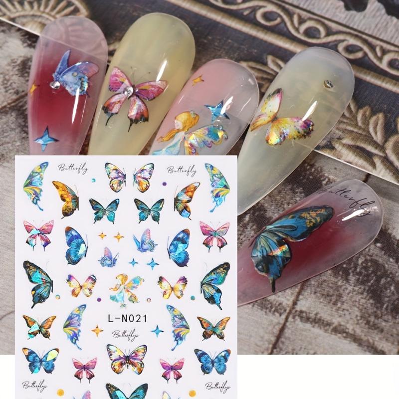 4pcs 3D Holographic Butterfly Nail Art Stickers Self-Adhesive
