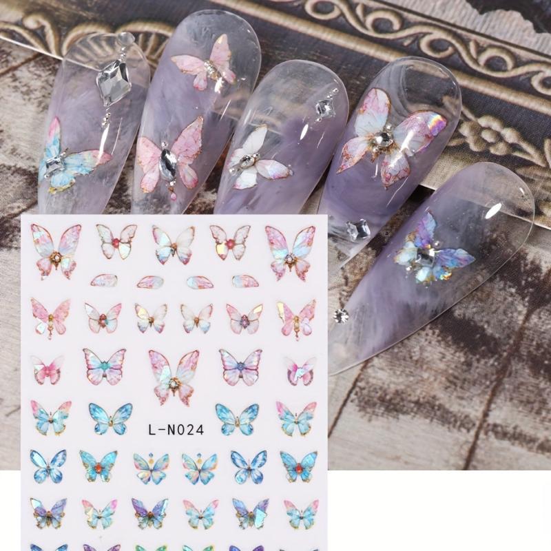 4pcs 3D Holographic Butterfly Nail Art Stickers Self-Adhesive