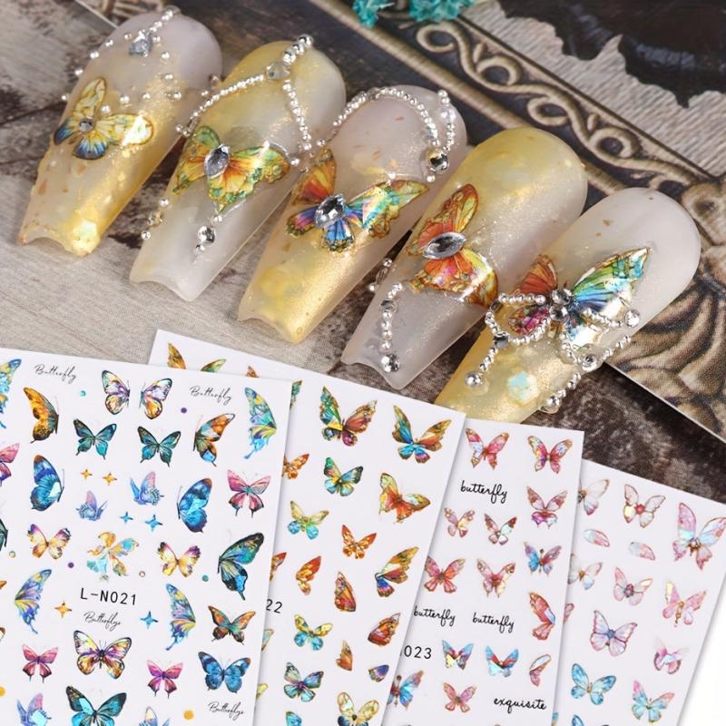 4pcs 3D Holographic Butterfly Nail Art Stickers Self-Adhesive