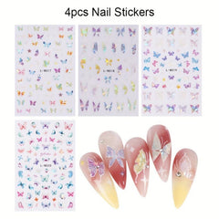 4pcs 3D Holographic Butterfly Nail Art Stickers Self-Adhesive