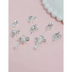 8 pcs 3D Crystal Nail Charms Silver Metal Nail Art DIY Craft Jewelry