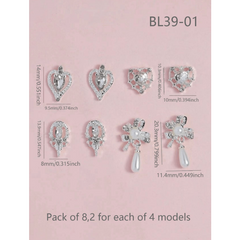 8 pcs 3D Crystal Nail Charms Silver Metal Nail Art DIY Craft Jewelry