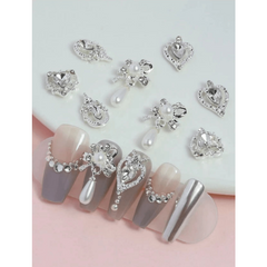 8 pcs 3D Crystal Nail Charms Silver Metal Nail Art DIY Craft Jewelry