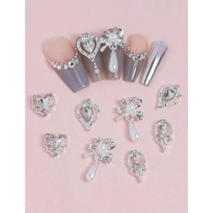 8 pcs 3D Crystal Nail Charms Silver Metal Nail Art DIY Craft Jewelry