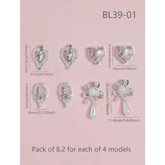 8 pcs 3D Crystal Nail Charms Silver Metal Nail Art DIY Craft Jewelry