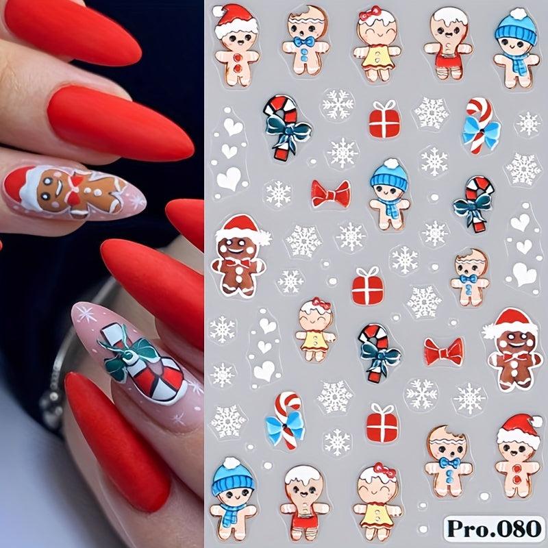 Embossed Christmas Nail Art Stickers - Santa Snowflake Tree Bell Decals