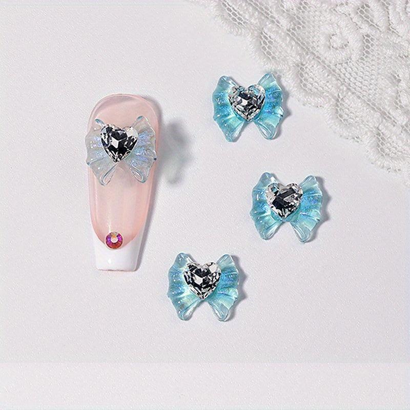 3D Bow & Heart Nail Decoration Resin Gems Charms DIY Nails