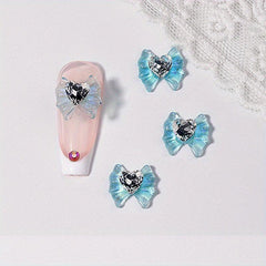 3D Bow & Heart Nail Decoration Resin Gems Charms DIY Nails