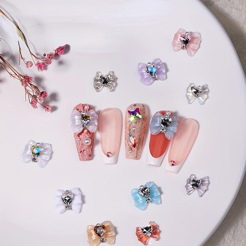 3D Bow & Heart Nail Decoration Resin Gems Charms DIY Nails