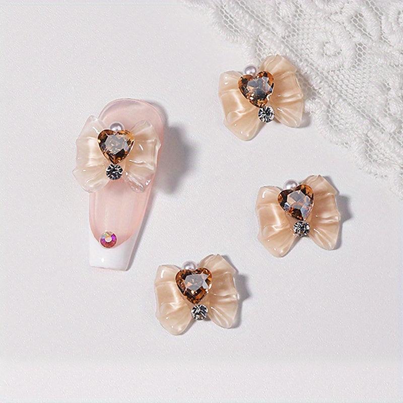 3D Bow & Heart Nail Decoration Resin Gems Charms DIY Nails