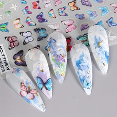 Colorful 3D Butterfly Flower Daisy Nail Art Stickers Decals