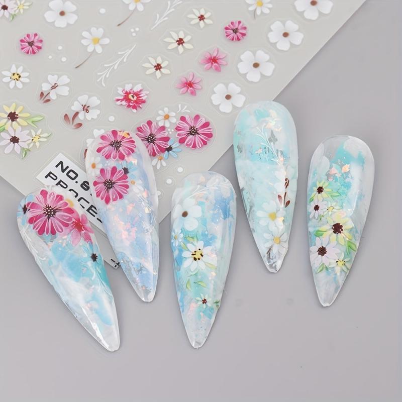 Colorful 3D Butterfly Flower Daisy Nail Art Stickers Decals