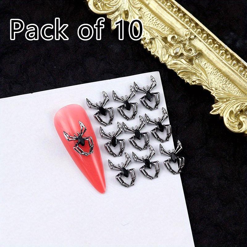 10pcs Halloween 3D Alloy Spider Nail Art Charms with Rhinestones