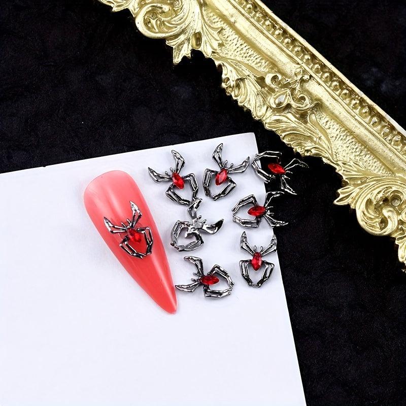10pcs Halloween 3D Alloy Spider Nail Art Charms with Rhinestones