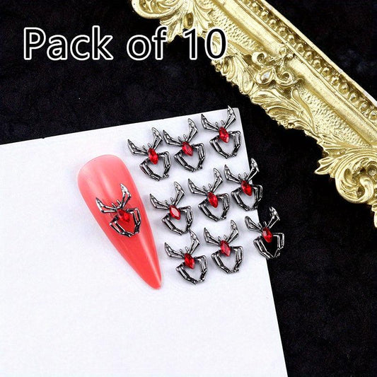10pcs Halloween 3D Alloy Spider Nail Art Charms with Rhinestones