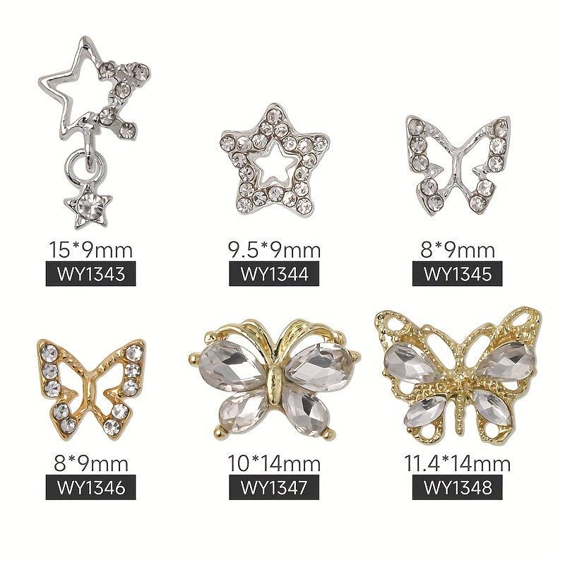 10pcs 3D Alloy Butterfly Star Nail Charms