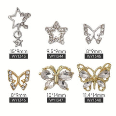 10pcs 3D Alloy Butterfly Star Nail Charms