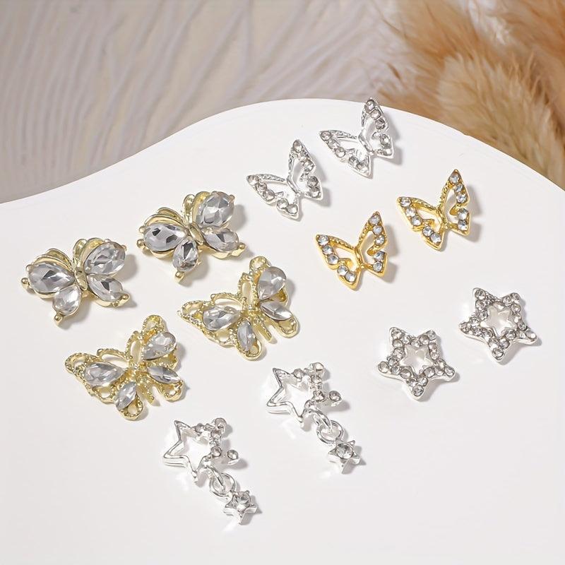 10pcs 3D Alloy Butterfly Star Nail Charms
