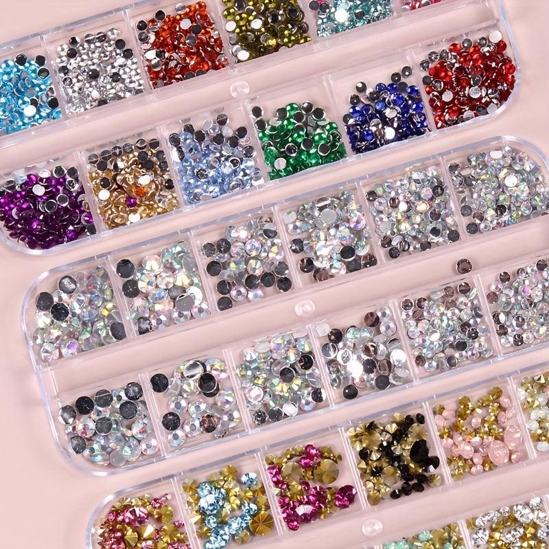 48 Grids Nail Rhinestones Multicolor Flat Back Gems Stones DIY Nail Art