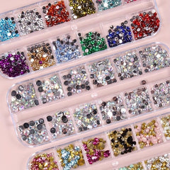 48 Grids Nail Rhinestones Multicolor Flat Back Gems Stones DIY Nail Art