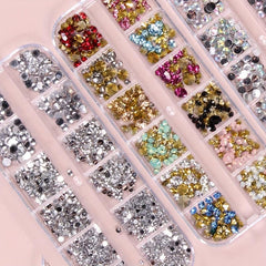 48 Grids Nail Rhinestones Multicolor Flat Back Gems Stones DIY Nail Art