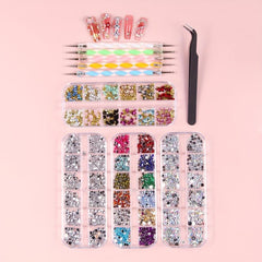 48 Grids Nail Rhinestones Multicolor Flat Back Gems Stones DIY Nail Art