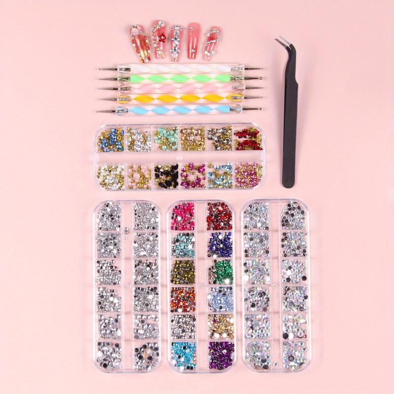 48 Grids Nail Rhinestones Multicolor Flat Back Gems Stones DIY Nail Art