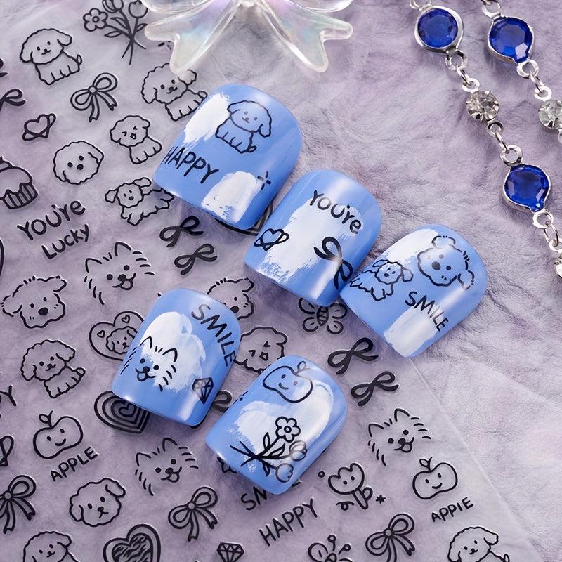 5pcs 5D Cartoon Nail Art Stickers Dog Rabbit Nail Decals DIY Nail Salons