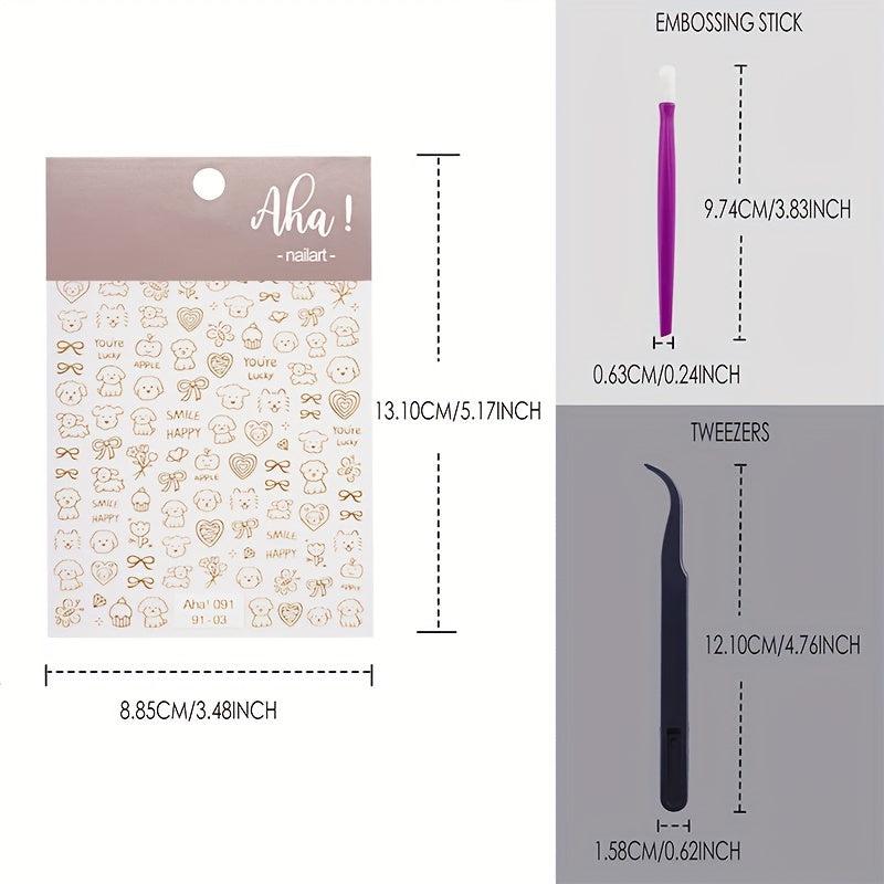 5pcs 5D Cartoon Nail Art Stickers Dog Rabbit Nail Decals DIY Nail Salons
