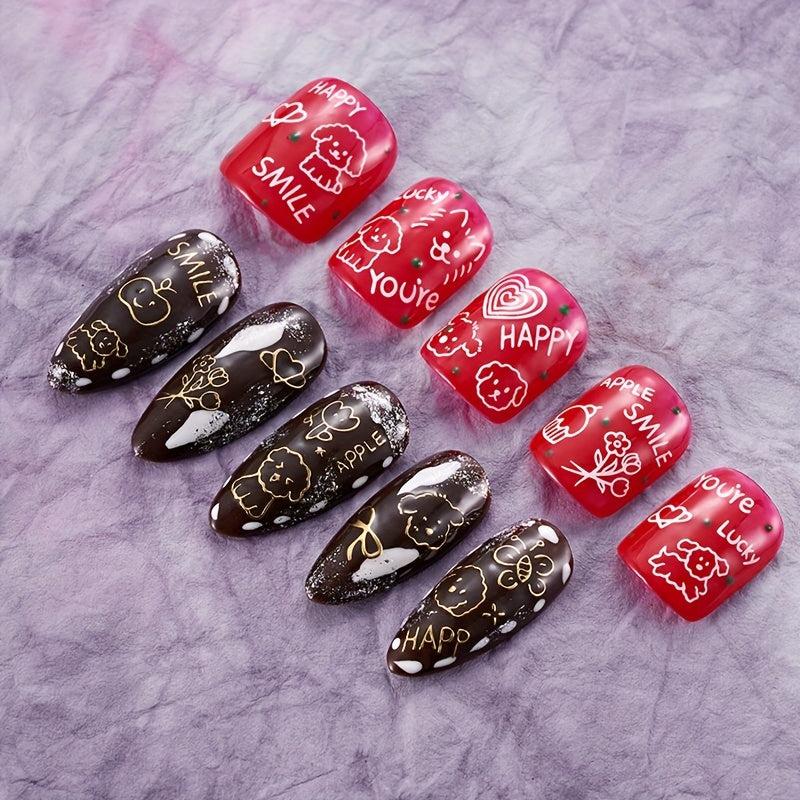 5pcs 5D Cartoon Nail Art Stickers Dog Rabbit Nail Decals DIY Nail Salons