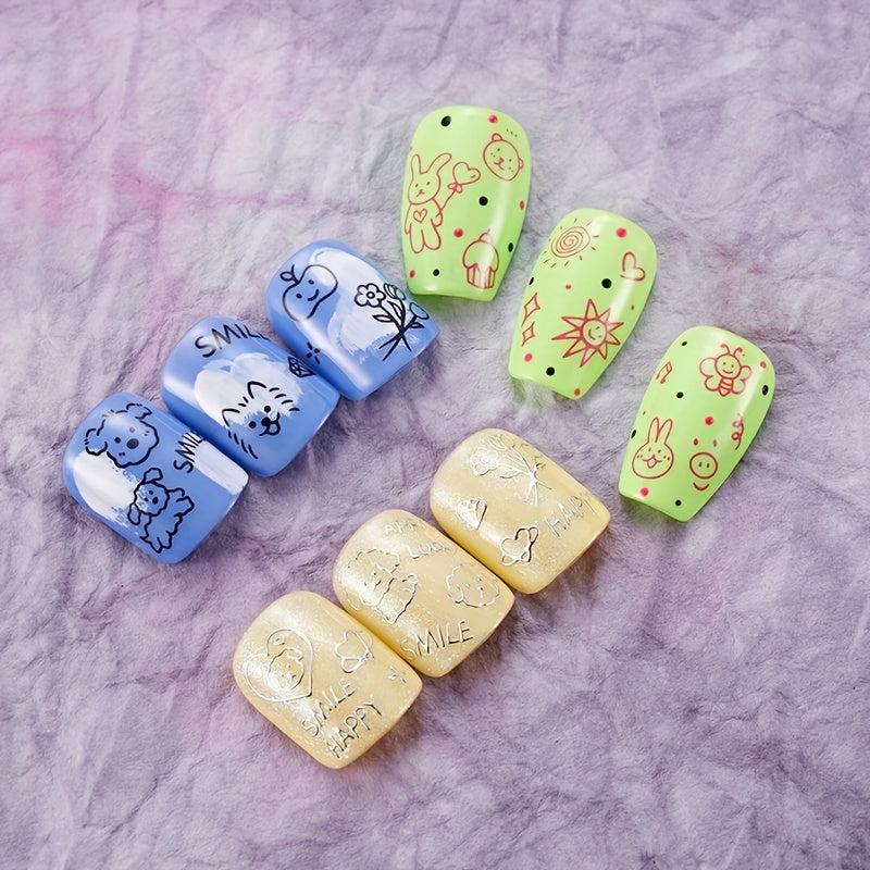 5pcs 5D Cartoon Nail Art Stickers Dog Rabbit Nail Decals DIY Nail Salons