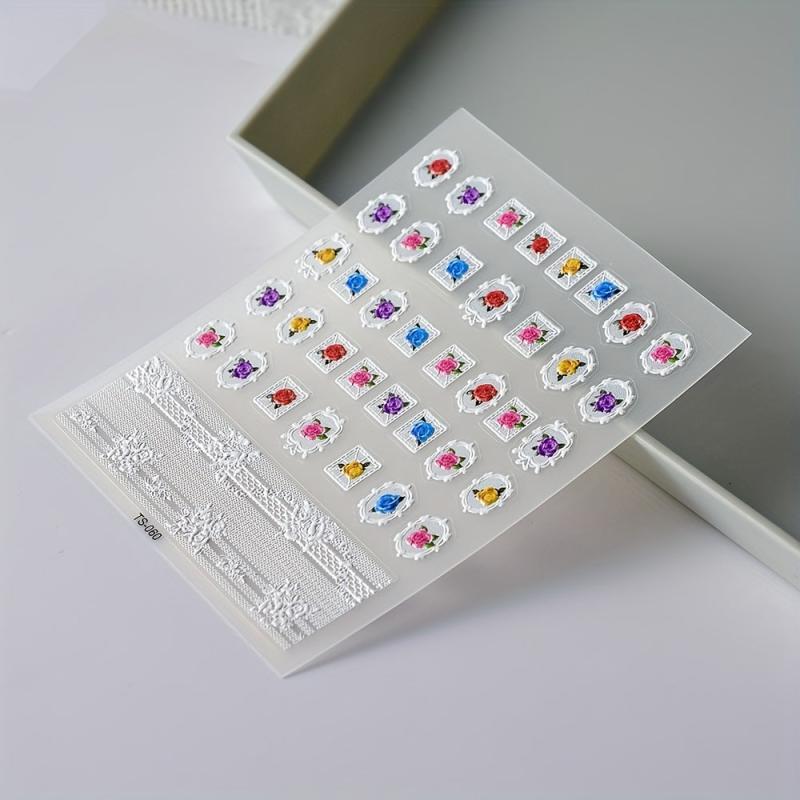 4pcs 5D Embossed Flower Nail Art Stickers Self Adhesive Nail Art Decals