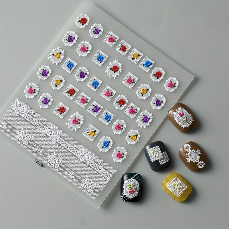 4pcs 5D Embossed Flower Nail Art Stickers Self Adhesive Nail Art Decals