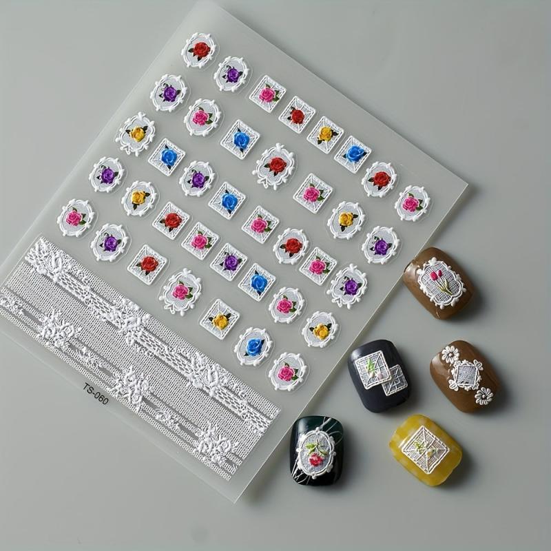 4pcs 5D Embossed Flower Nail Art Stickers Self Adhesive Nail Art Decals