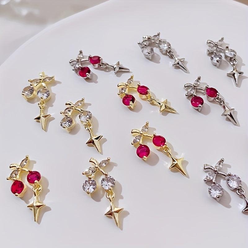 Cherry Pendant Rivet Rhinestones Nail Art Decoration