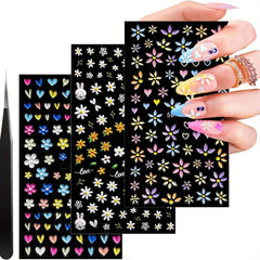 5D Embossed Daisy Nail Art Stickers With Tweezers