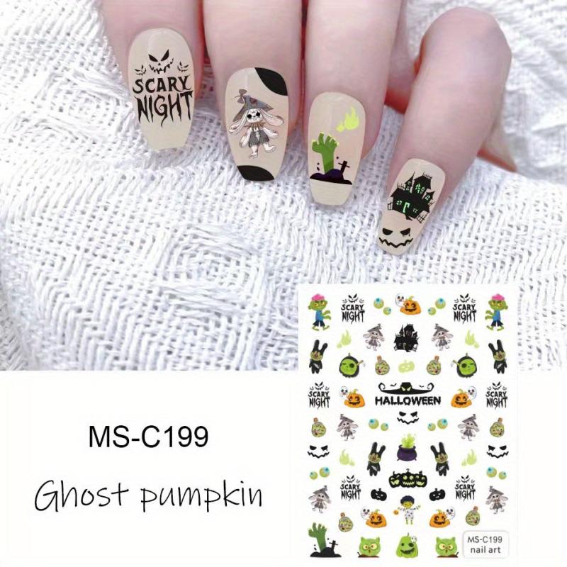 Halloween Pumpkin Cat Spider Nail Art Stickers Self Adhesive Decals