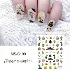 Halloween Pumpkin Cat Spider Nail Art Stickers Self Adhesive Decals