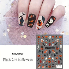 Halloween Pumpkin Cat Spider Nail Art Stickers Self Adhesive Decals
