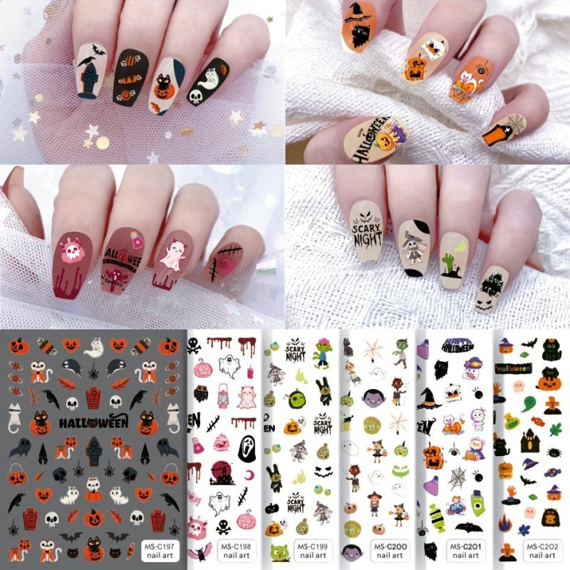Halloween Pumpkin Cat Spider Nail Art Stickers Self Adhesive Decals