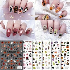Halloween Pumpkin Cat Spider Nail Art Stickers Self Adhesive Decals