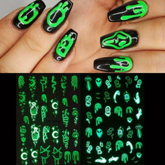 3D Luminous Halloween Nail Stickers - Self Adhesive Nail Art Decals